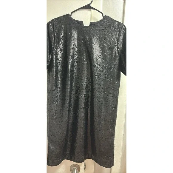 Gap Women's Black Sequin Dress Size Medium Short Sleeve Knee Length Party - Picture 3 of 5